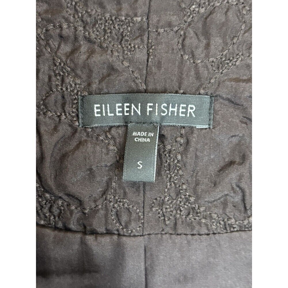 EILEEN FISHER Brown Textured Jacquard Open Jacket Blazer Women Small Silk Blend - Picture 2 of 13